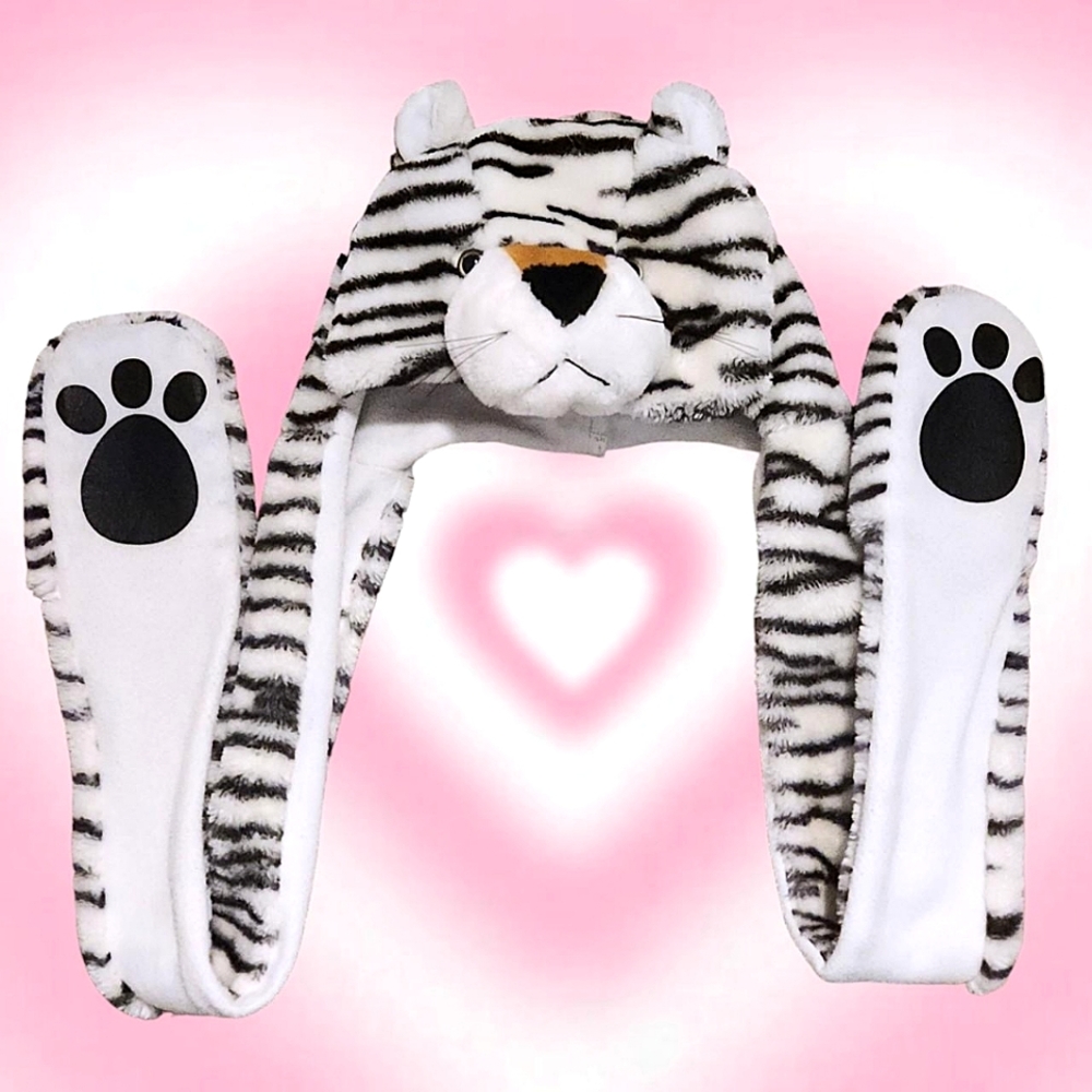Y2K Furry Emo Scenecore Ravecore White Leopard Tiger Cat Animal Hat